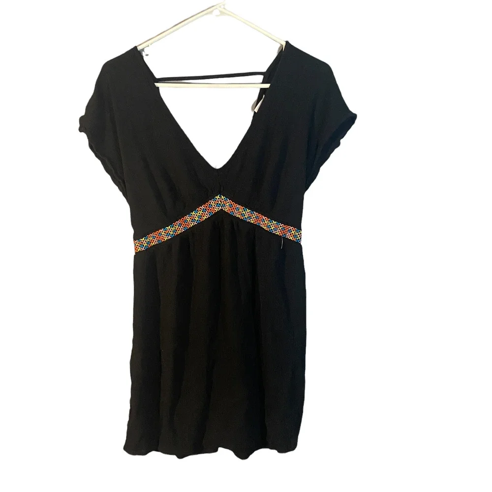Xhilaration Black Tribal Front V-Neck Beach Cover Up Dress Women Sz M